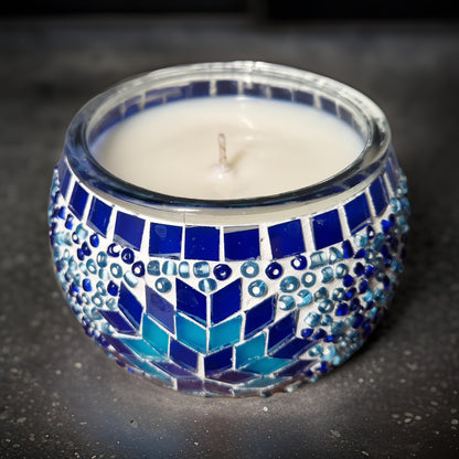 blue mosaic candle