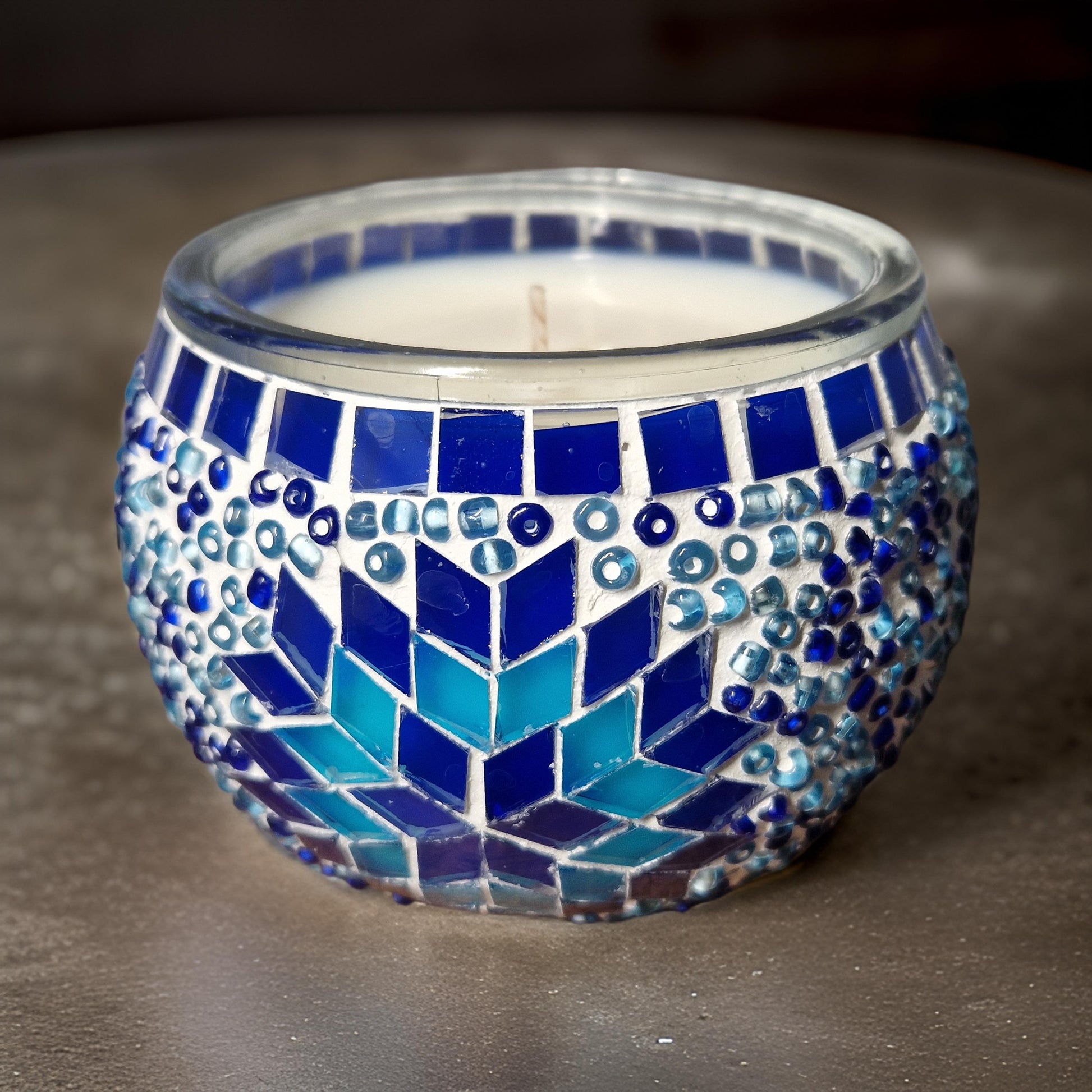 blue mosaic candle