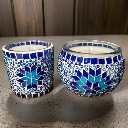 blue mosaic candle