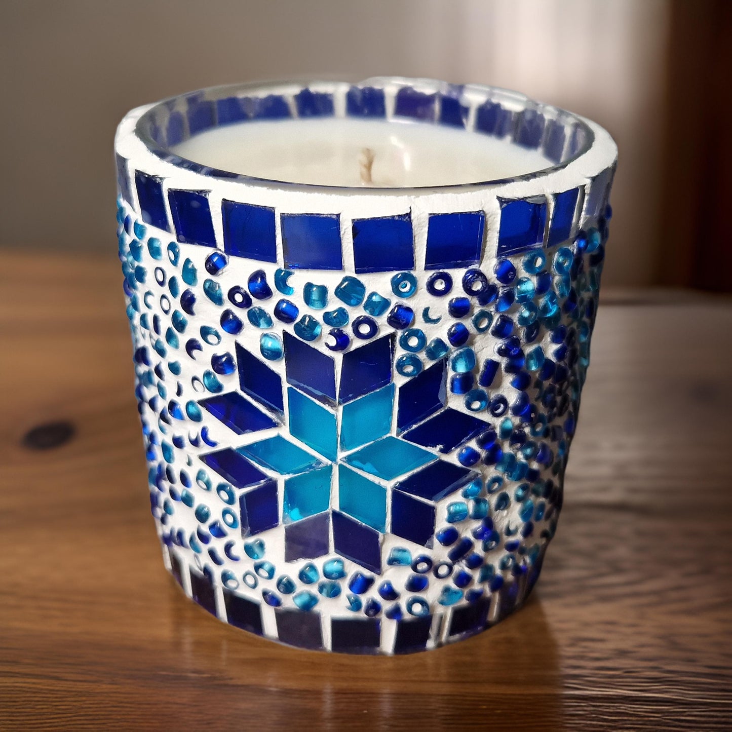 blue mosaic candle