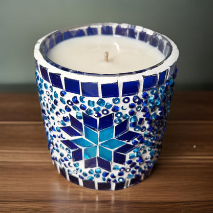 blue mosaic candle