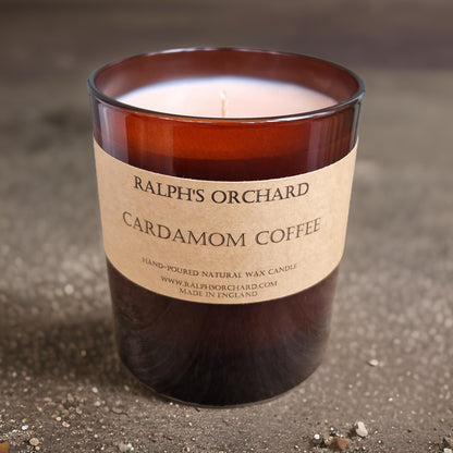 cardamom coffee candle in amber glass