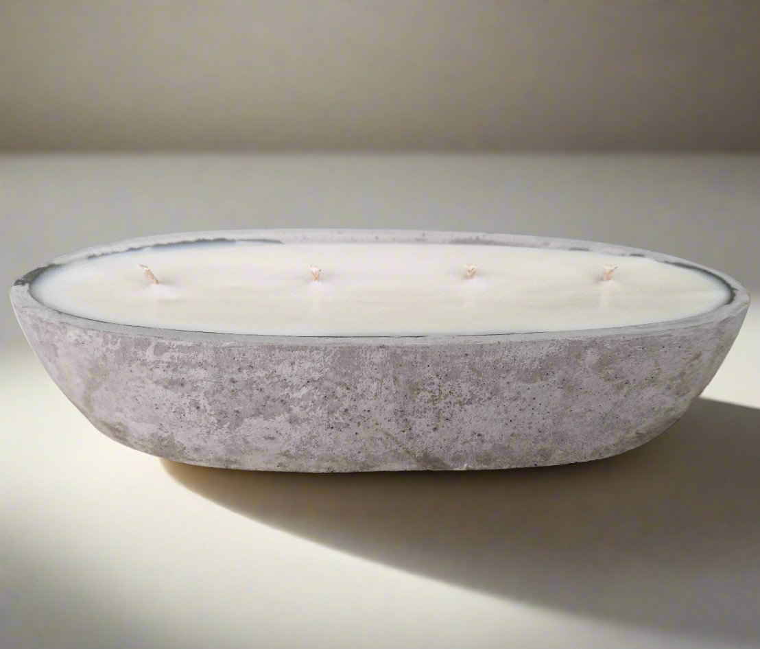 Multi Wick Concrete Oval Loaf Bowl Candle