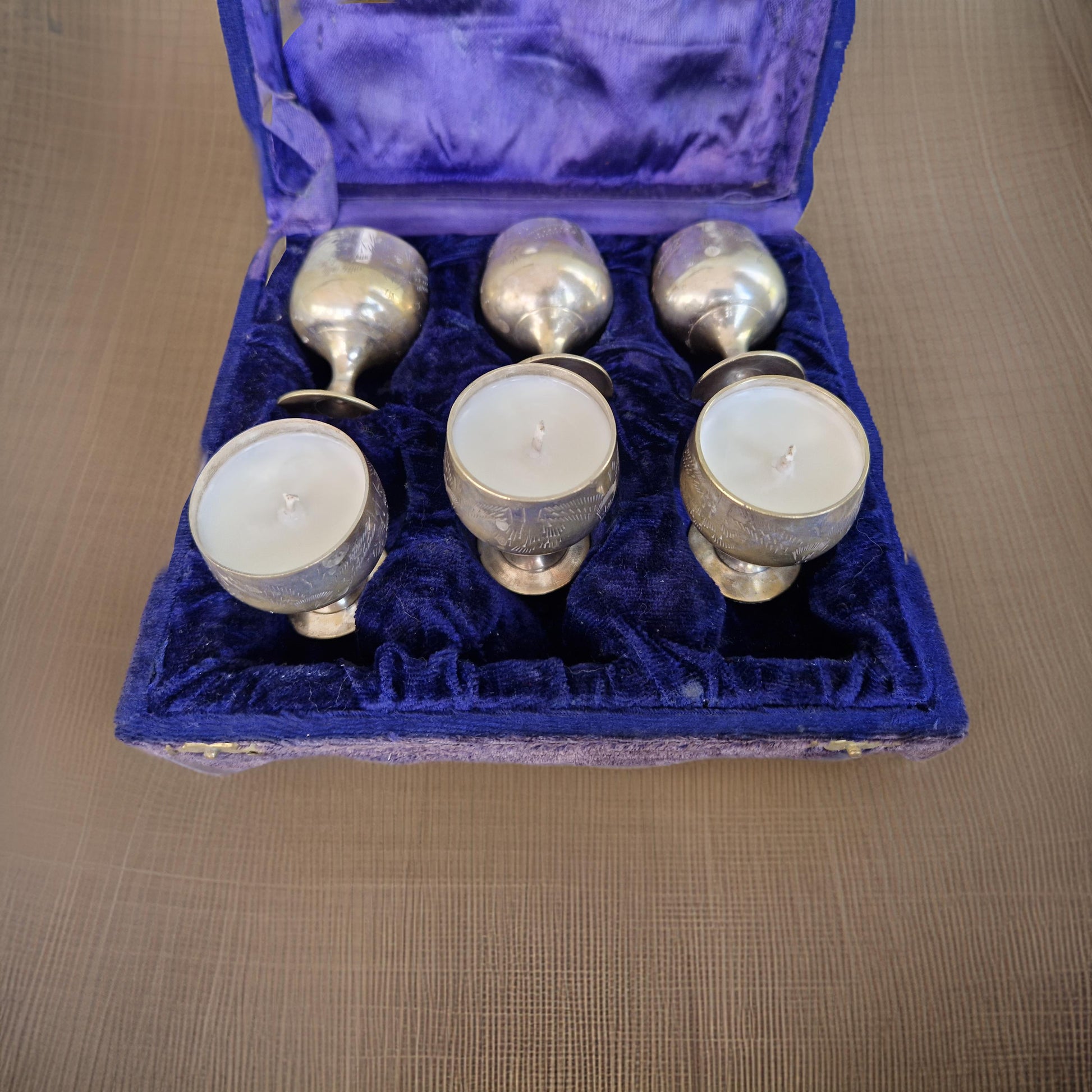 goblet candles in velvet box