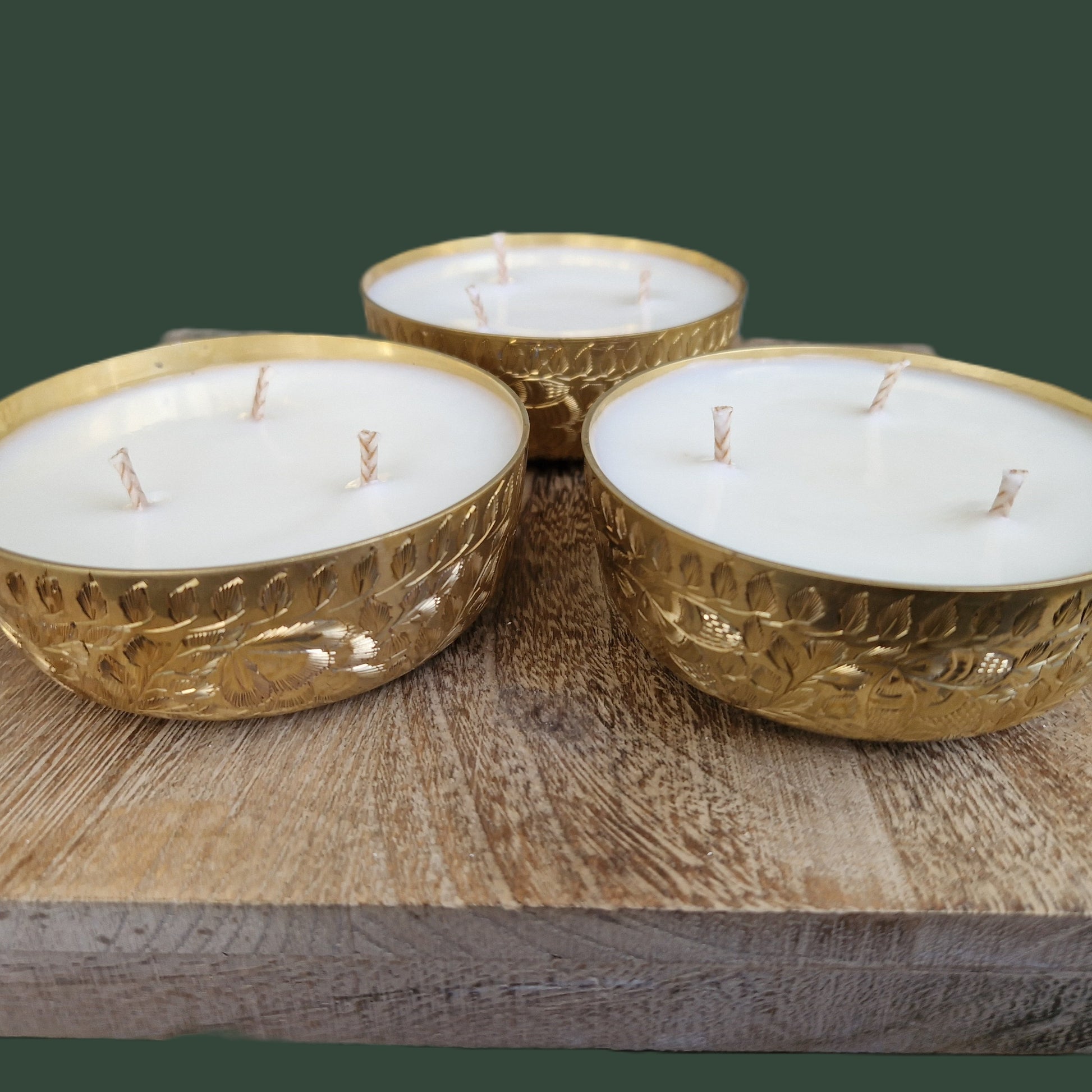 Golden Indian bowl candle with 3 wicks