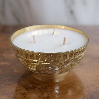 Golden Indian bowl candle with 3 wicks